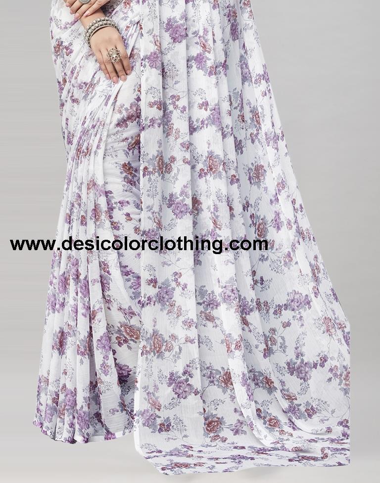 White Coloured Chiffon Floral Printed Casual saree