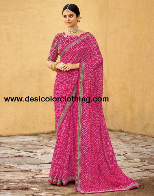 Pink Bandhani Printed Saree | SLV2302S127