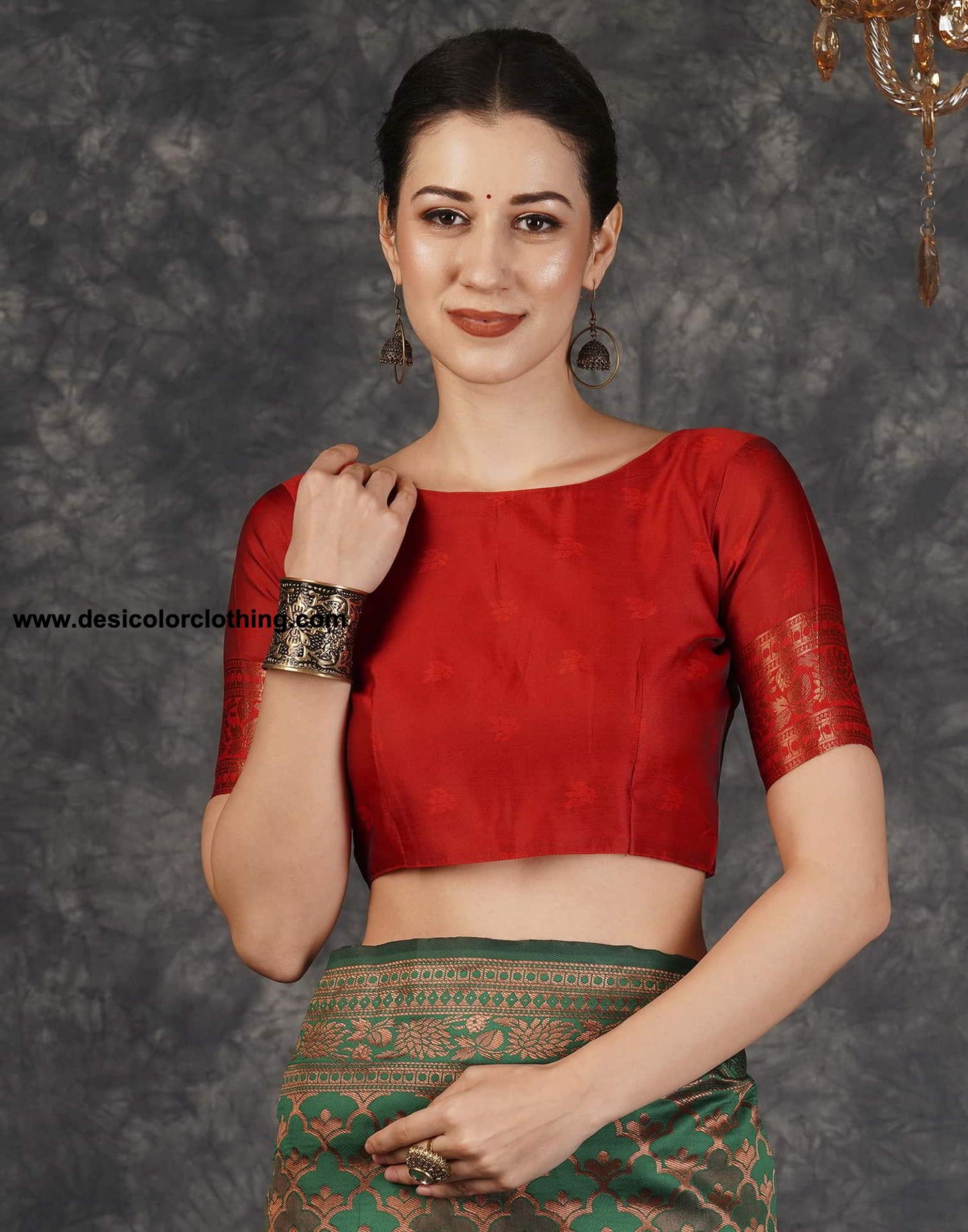 Green and Red Banarasi Silk Woven Saree
