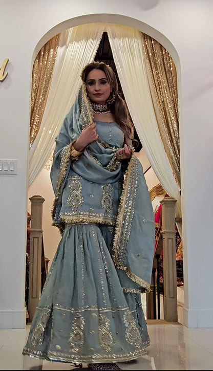 Product Image - Exclusive Designer Suit with Embroidered Chinon Silk