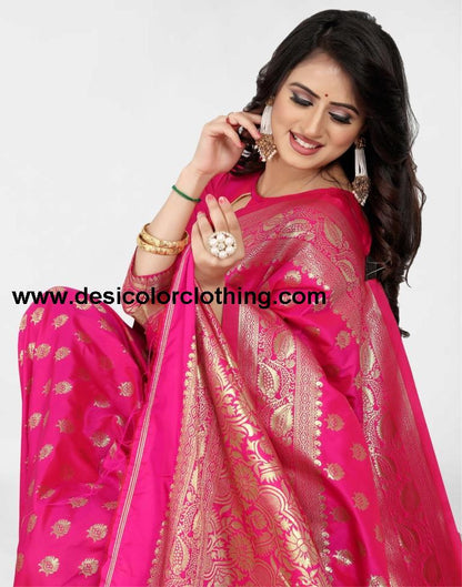 Rani Pink Jacquard Banarasi Silk Saree