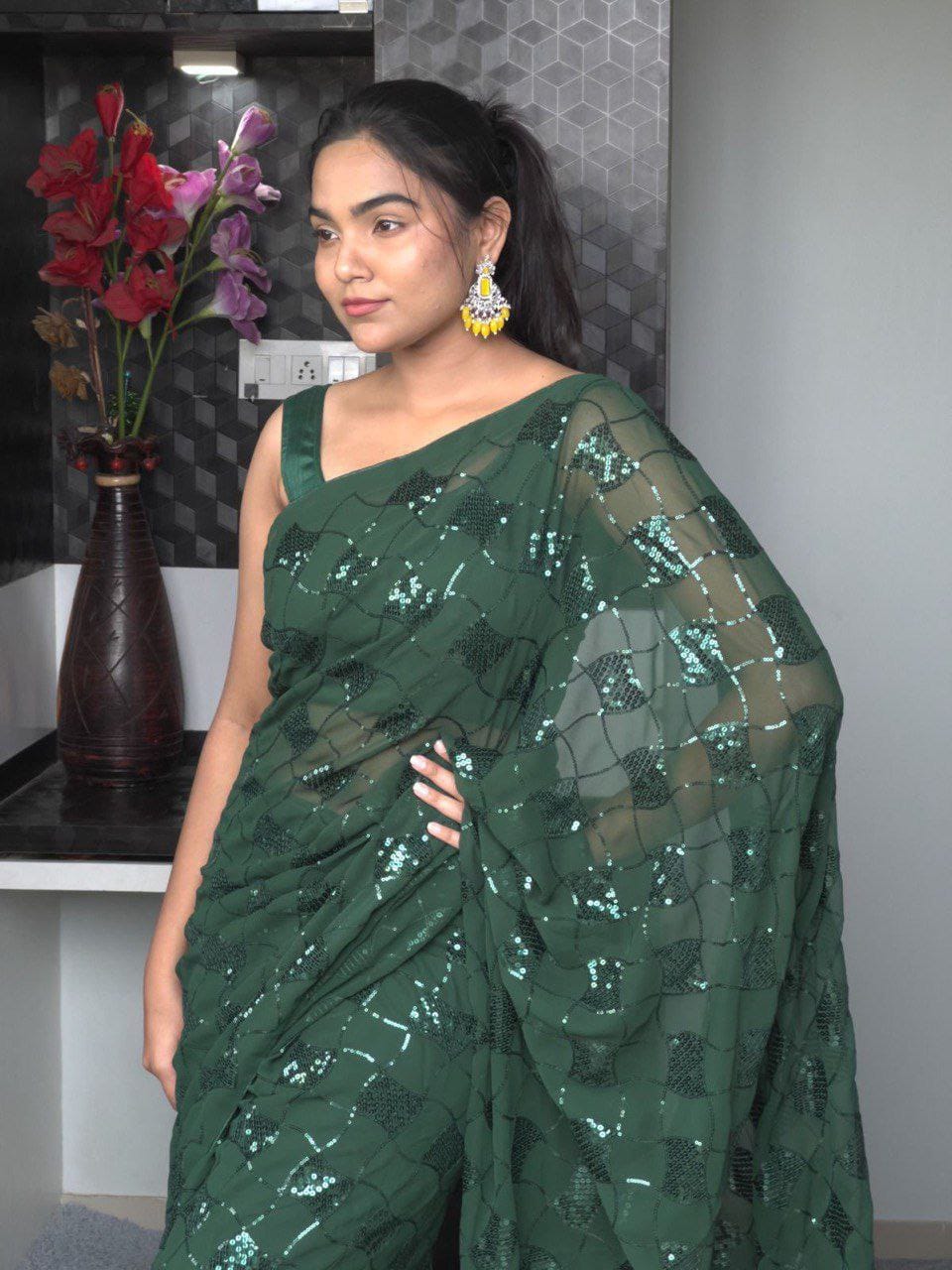 Product Image - Designer Georgette Sequence Saree | Elegant Ethnic Wear for Festive & Wedding Occasions