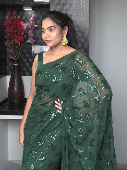 Product Image - Designer Georgette Sequence Saree | Elegant Ethnic Wear for Festive & Wedding Occasions