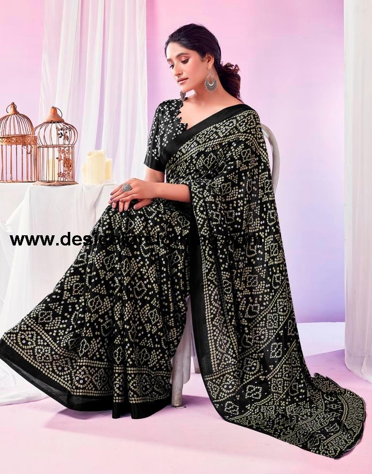 Black Silk Bandhani Saree