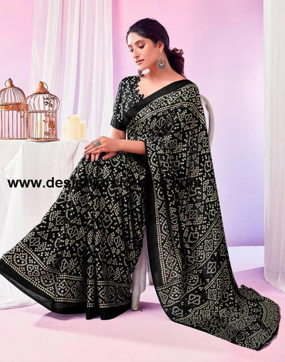 Black Silk Bandhani Saree