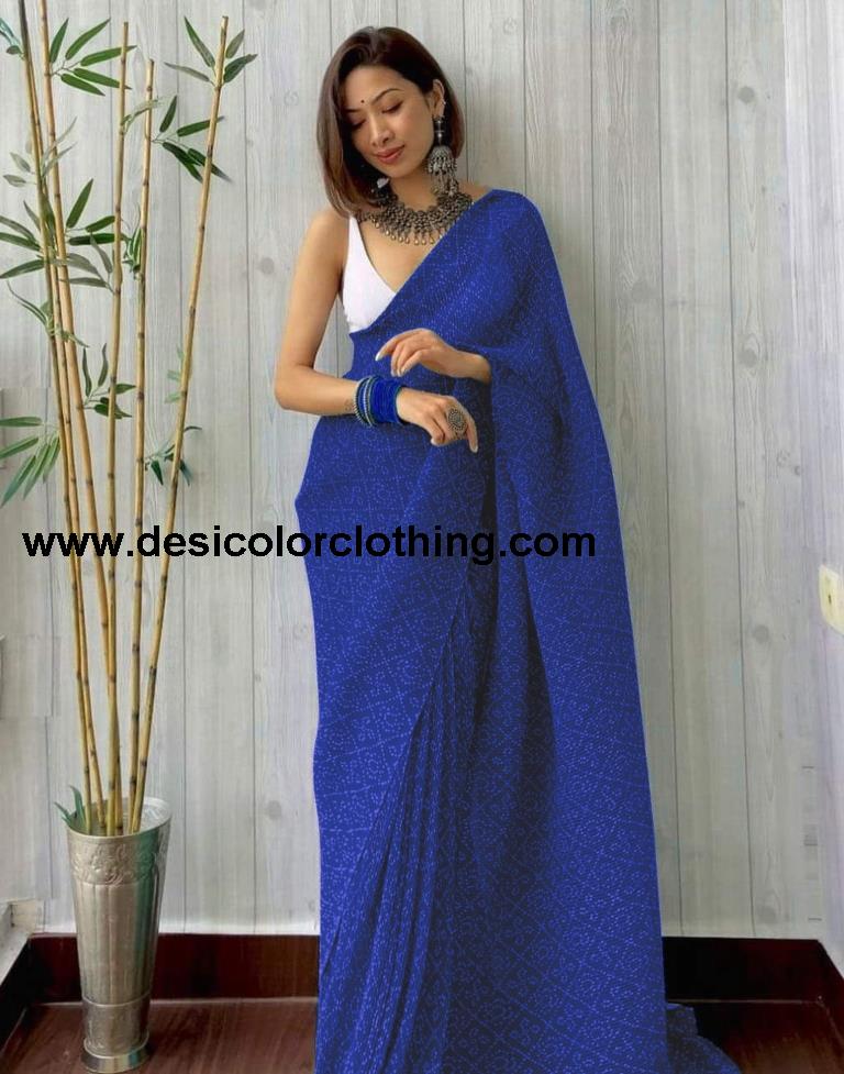 Royal Blue Bandhani Georgette Saree