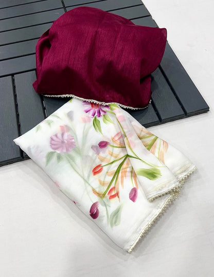 Product Image - Designer Pearl Chiffon Saree - Ethnic Festive Wear