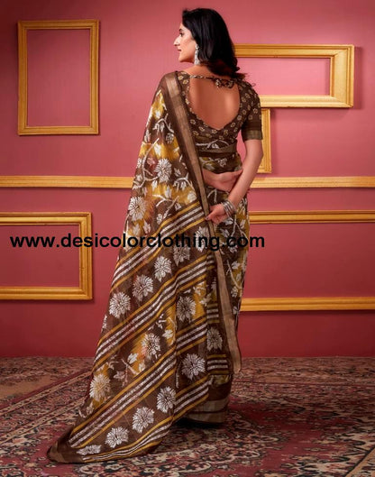 Brown Cotton Zari Saree