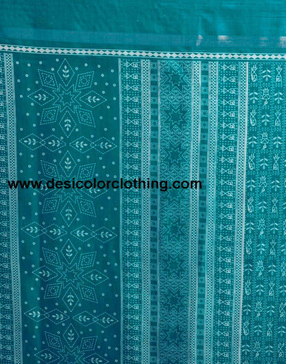 Teal Blue Silk Printed  Saree