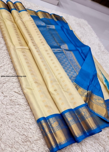 Kanchipuram 100% Pure Korvai Pattern Gold Zari Silk Saree