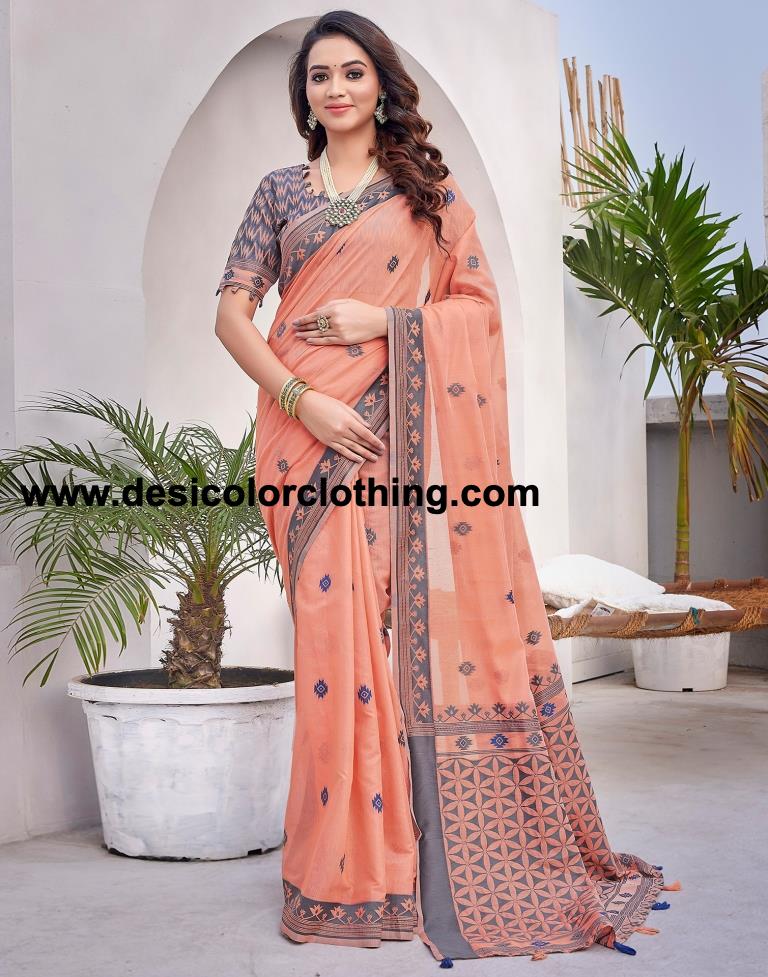 Peach  Silk Plain Sarees