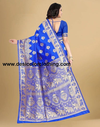 Blue Jacquard Banarasi Silk Saree