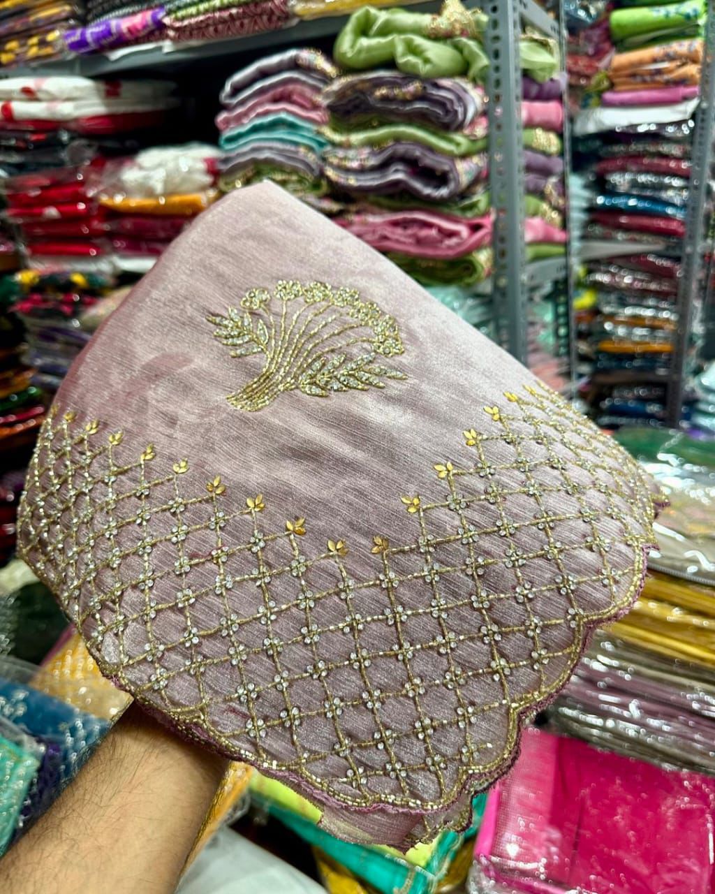 Product Image - Premium Designer Georgette Saree with Khatli Cut Dana Handwork | Festive Wear