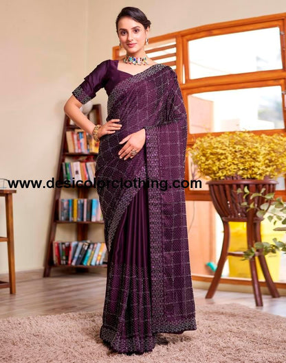 Deep Purple Georgette Plain Saree