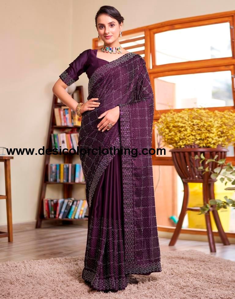 Deep Purple Georgette Plain Saree