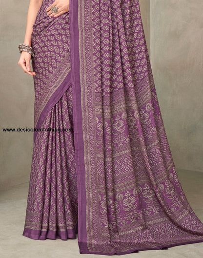 Purple Silk Printed Saree