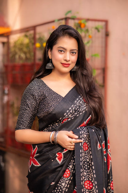 Product Image - Designer Soft Dolla Silk Saree with Batik Print - Ethnic Designer Wear