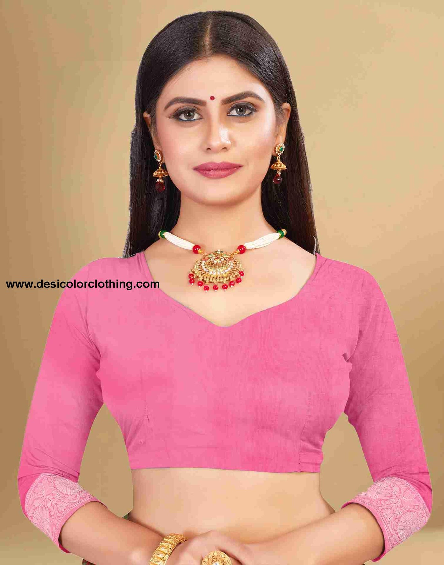 Pink Cotton Plain Saree