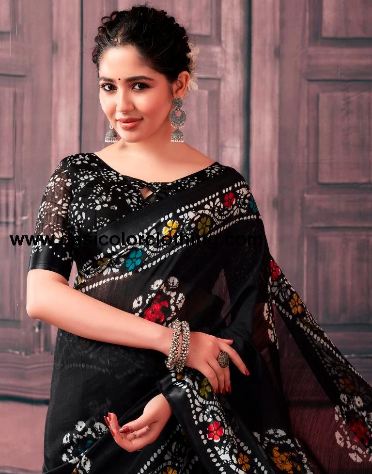 Black Cotton Printed Sarees