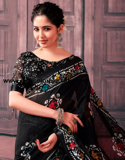 Black Cotton Printed Sarees
