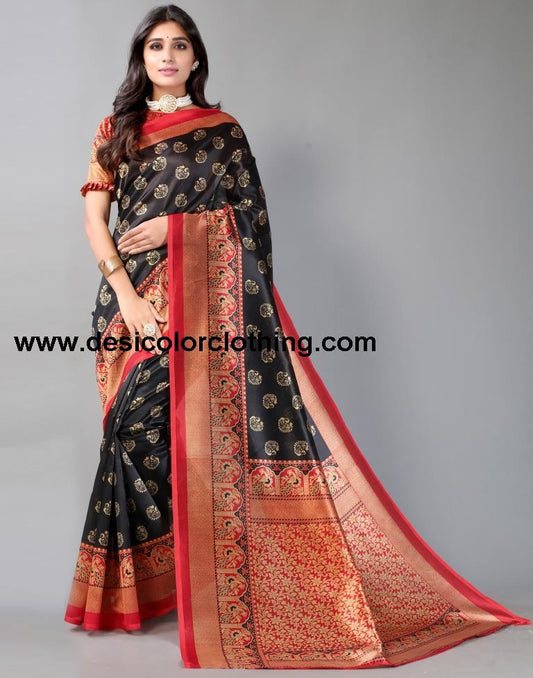 Black Printed Silk Saree