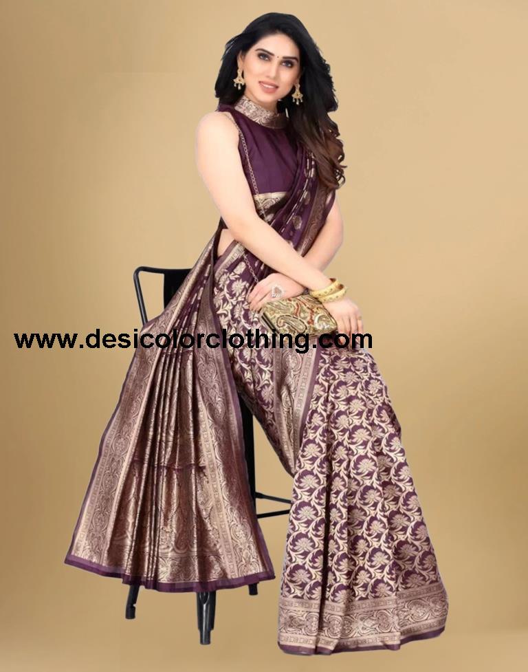 Wine Jacquard Banarasi Silk Saree