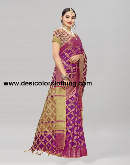 Purple Coloured Banarasi Cotton Silk Saree