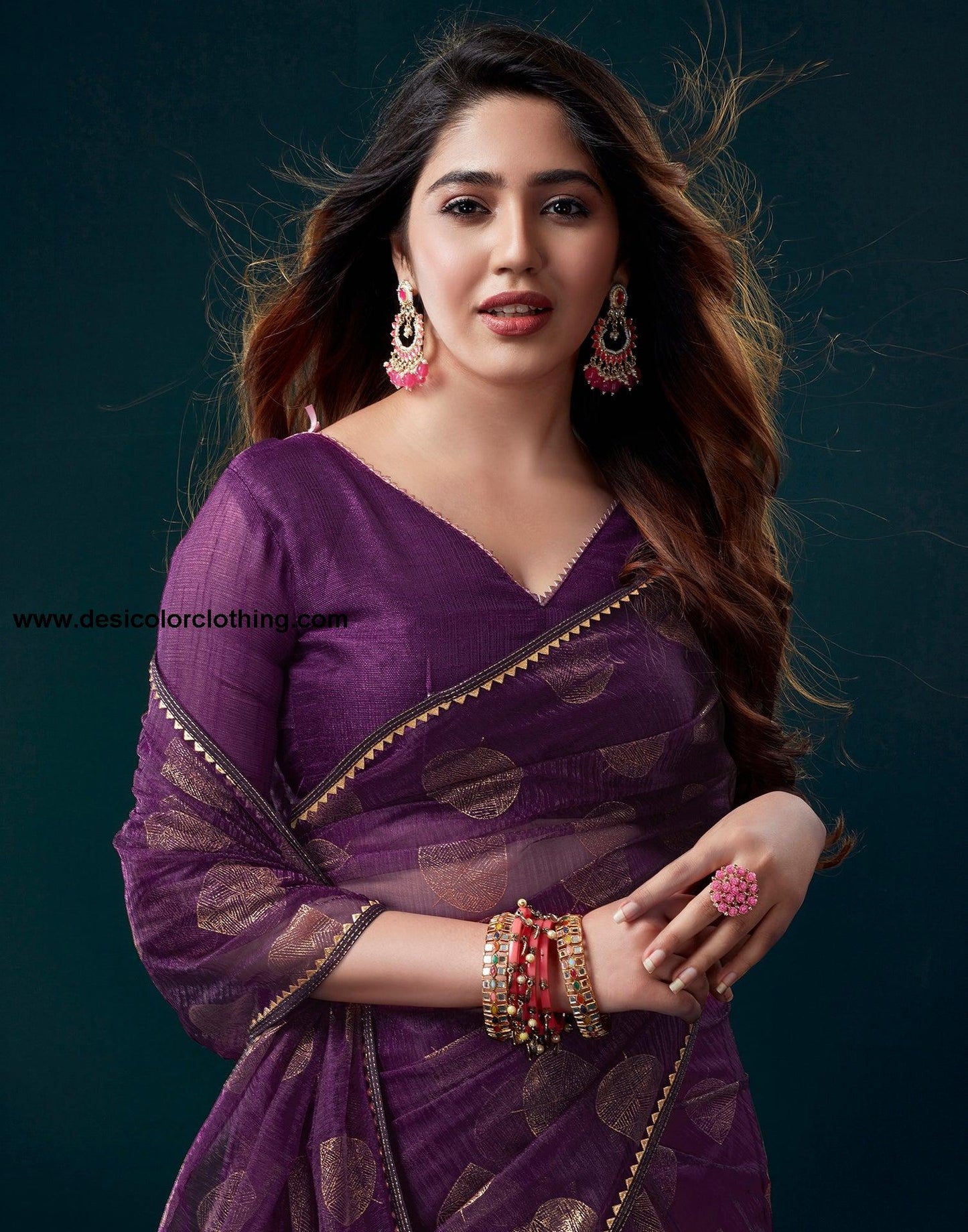 Purple Net Plain Saree
