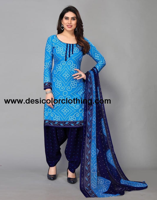 Sky Blue Printed Unstitched Salwar Suit Material
