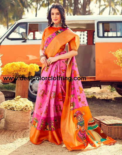 Pink Silk Printed Ready To Wear