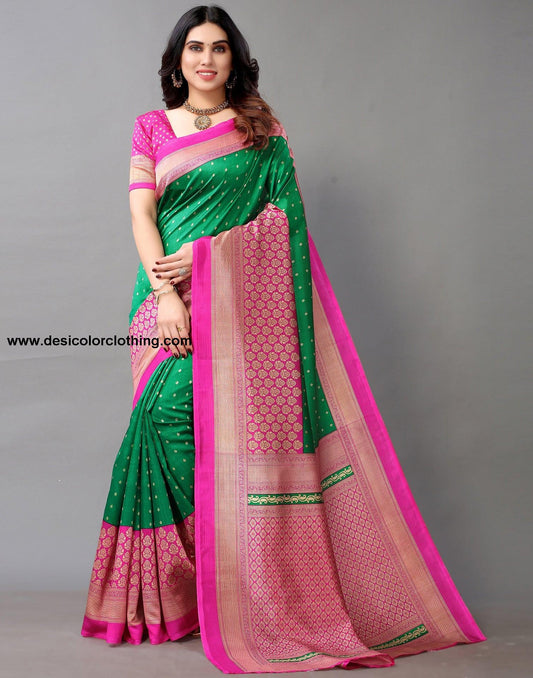 Green And Beige Silk Saree