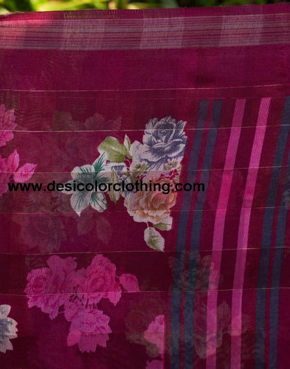 Dark Purple Cotton Printed Saree