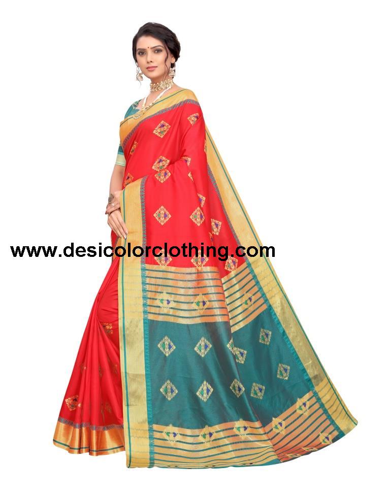 Red Coloured Poly Silk Jacquard Partywear saree | SLV1657S129