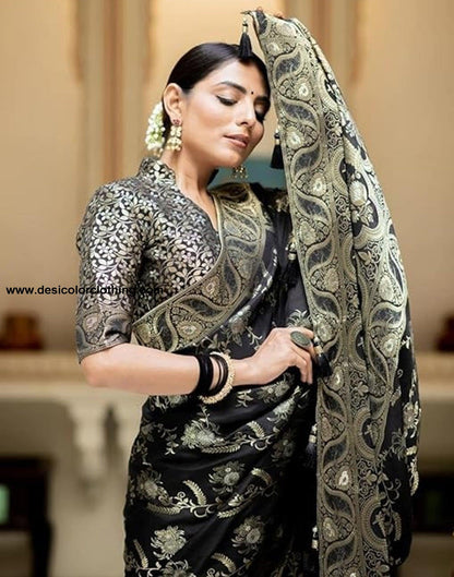 Black Silk Plain Saree