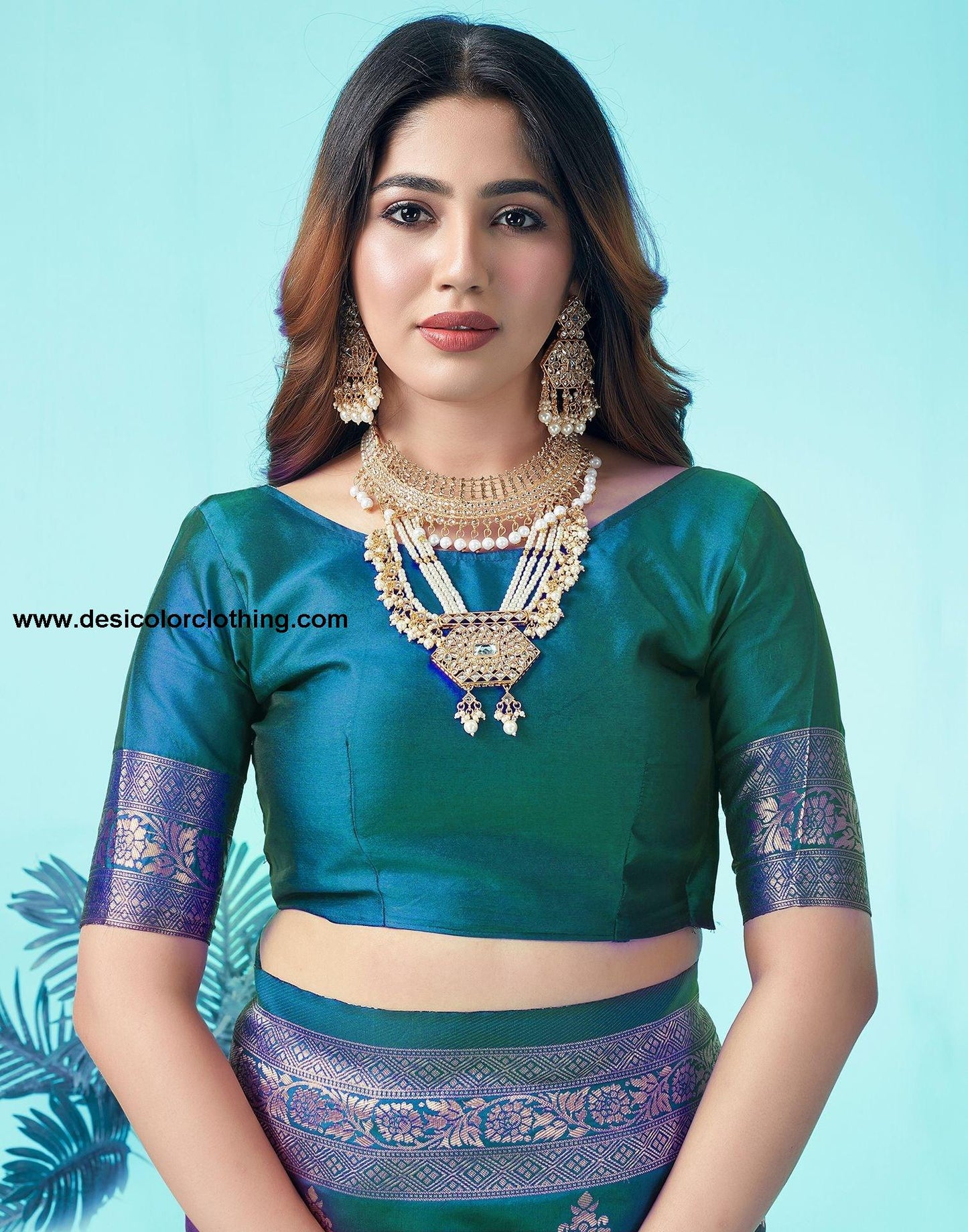 Rama Green Jacquard Silk Saree