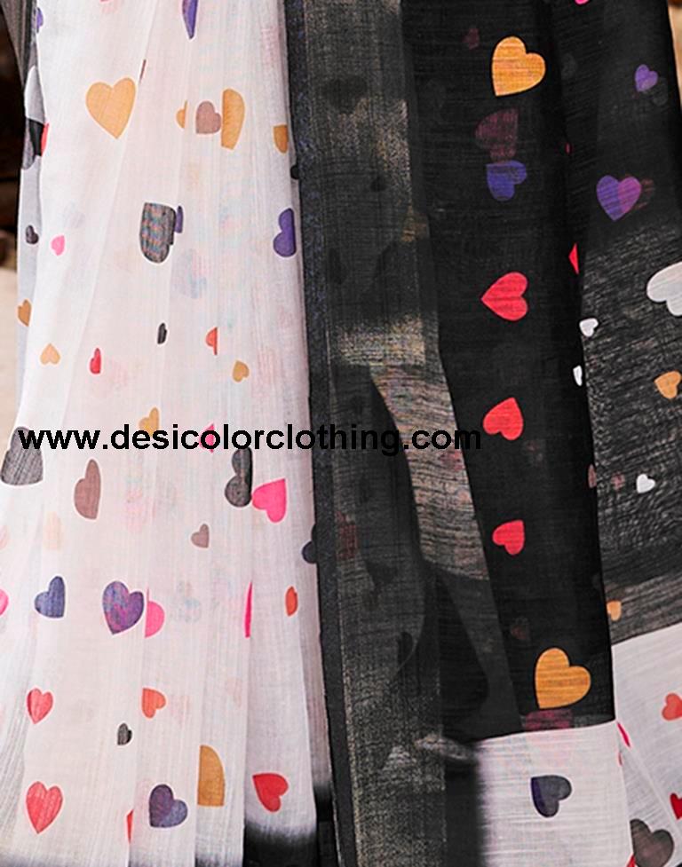 Black Linen Printed  Saree