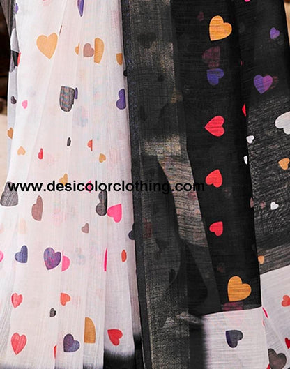 Black Linen Printed  Saree