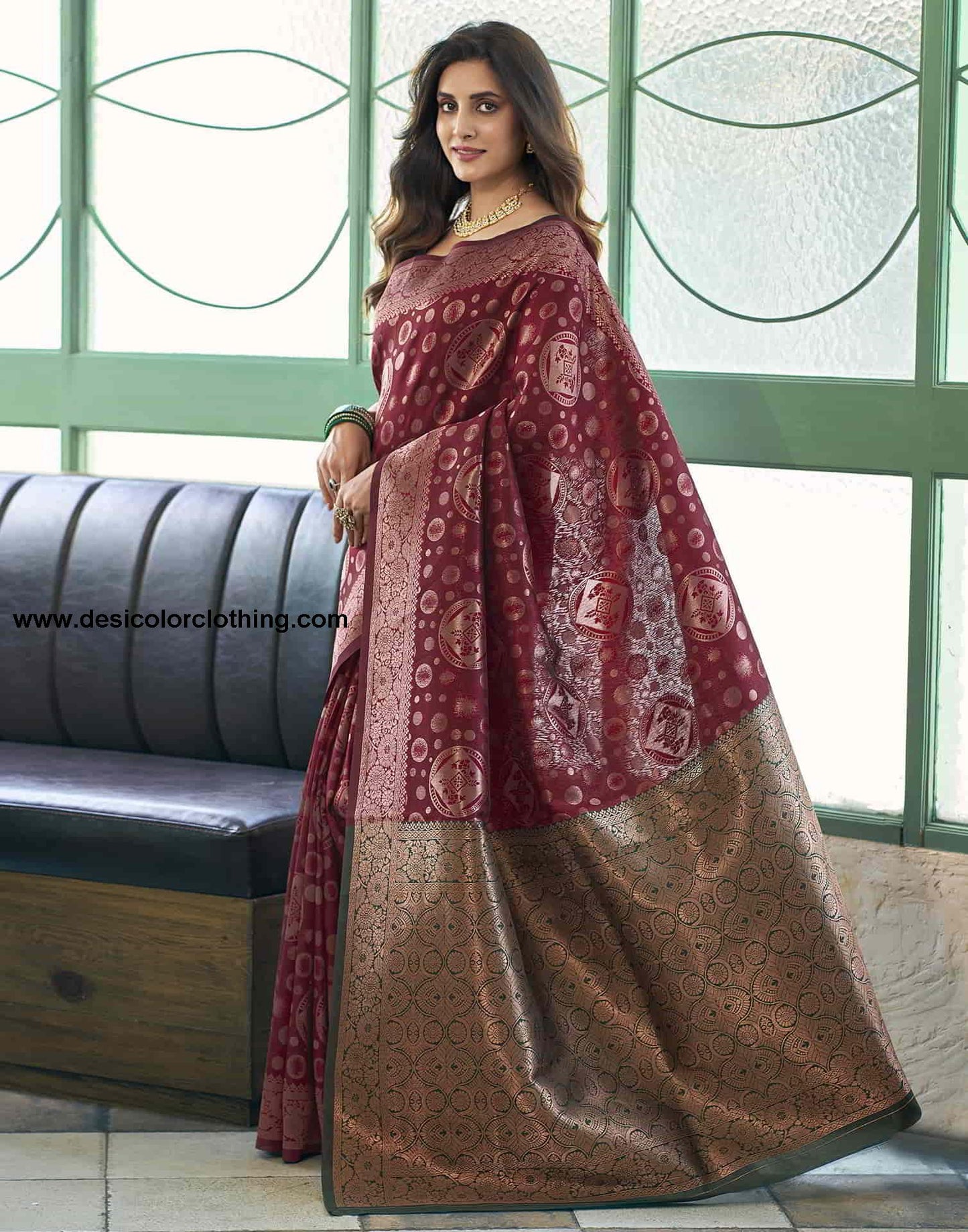 Dark Red Banarasi Silk Saree