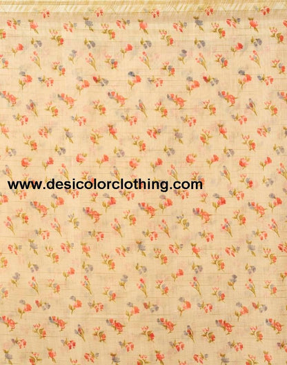 Beige Cotton Printed  Saree
