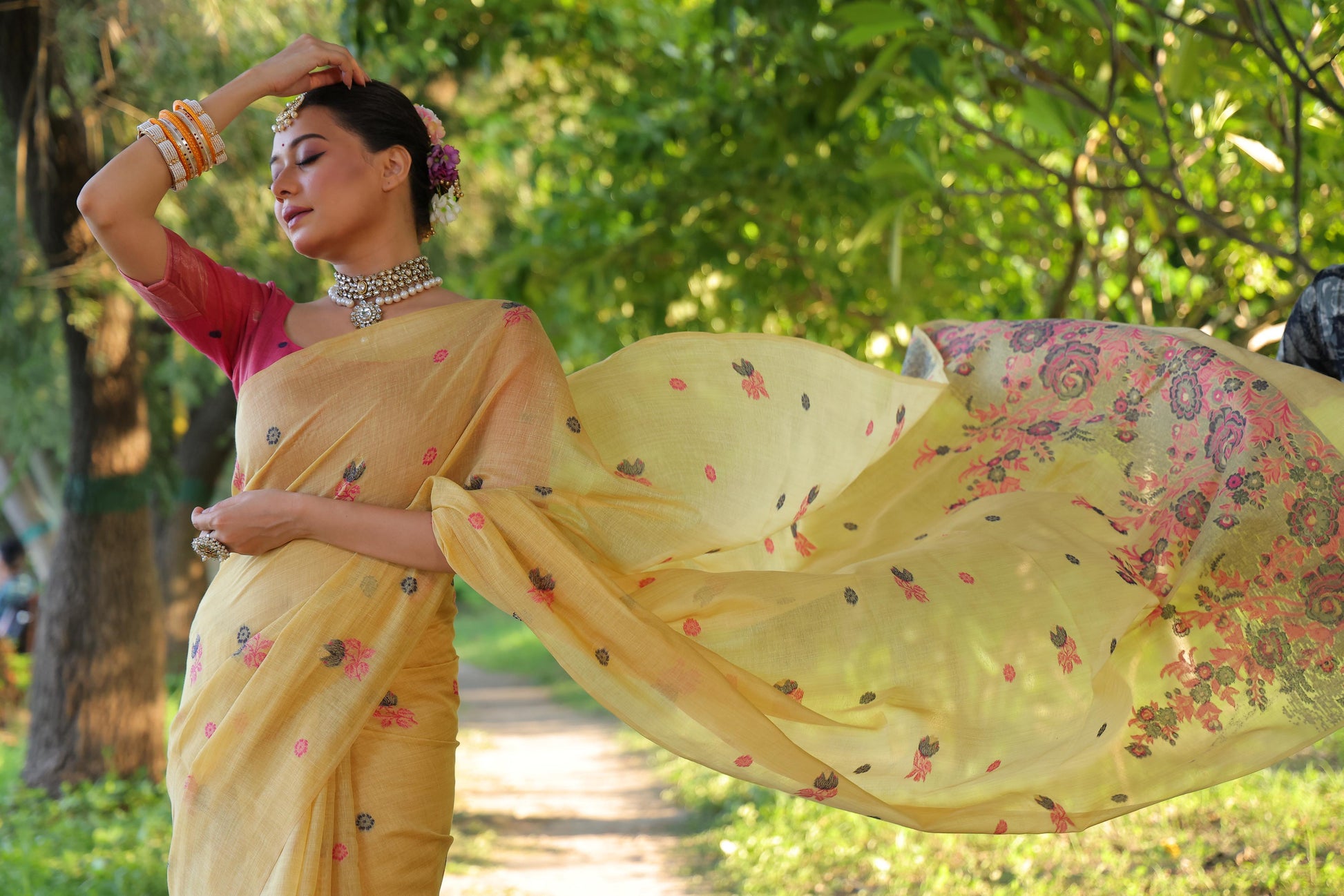 Product Image - Designer Muga Cotton Saree with Floral Weaving