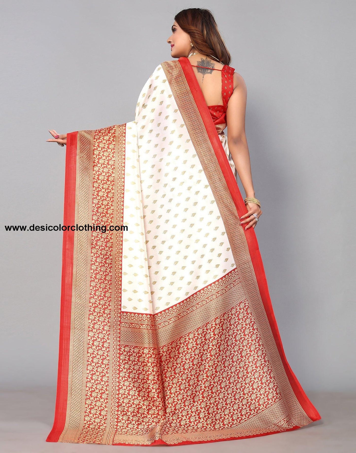 White Silk Printed Saree
