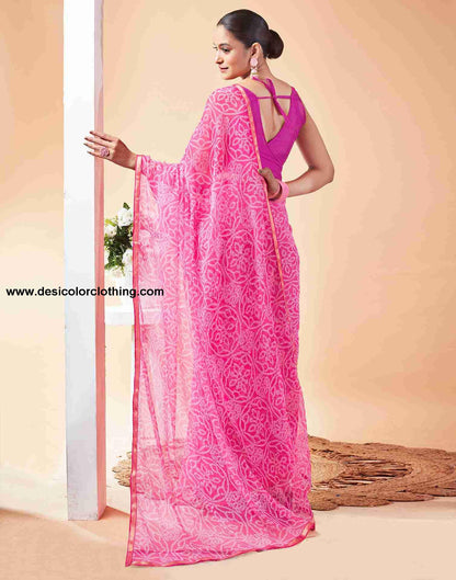 Pink Chiffon Printed Saree