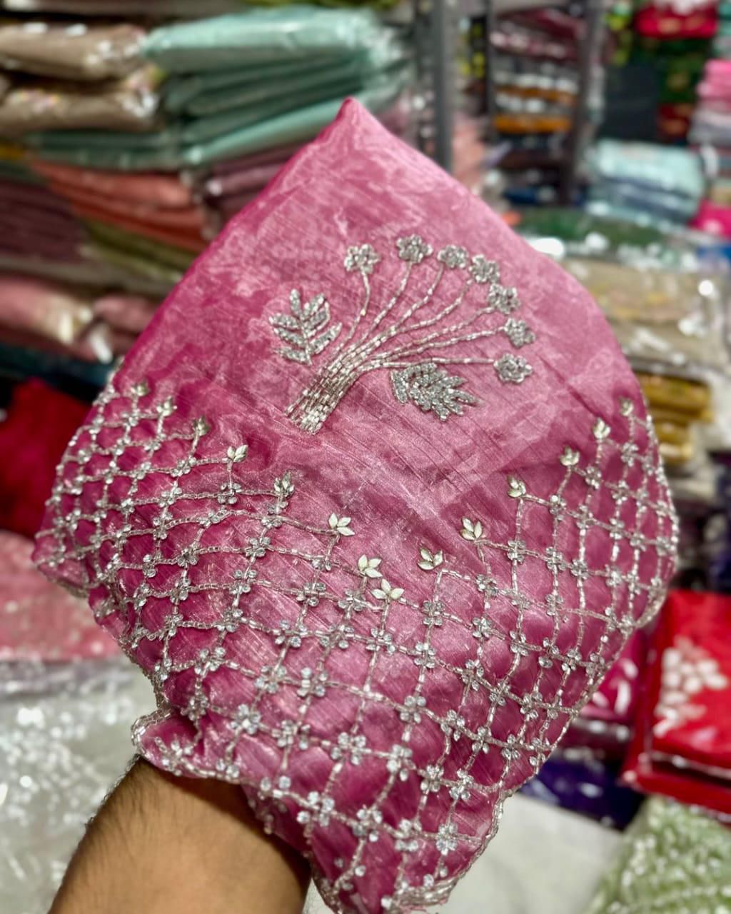 Product Image - Premium Designer Georgette Saree with Khatli Cut Dana Handwork | Festive Wear