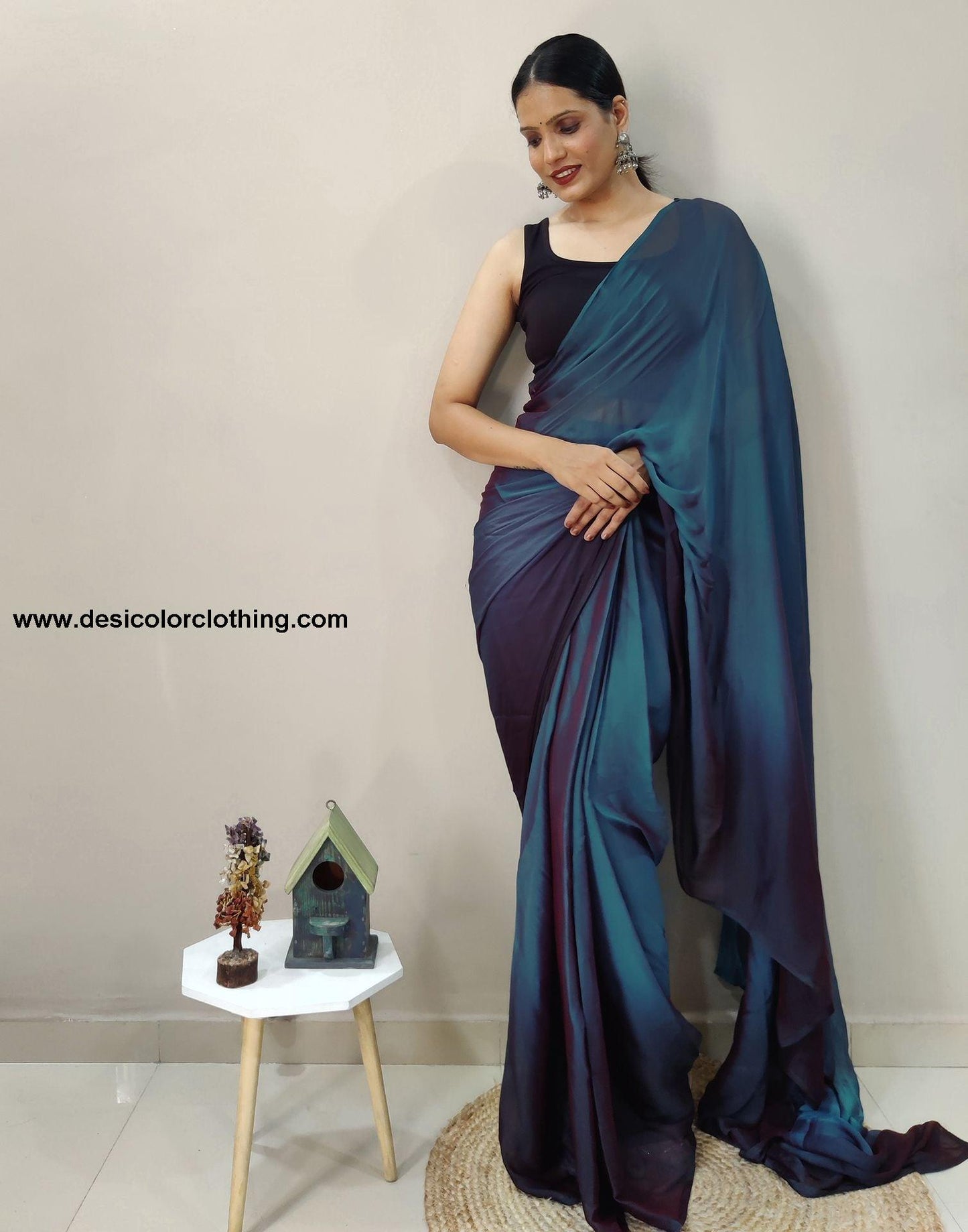 Blue Chiffon Pre-draped Saree