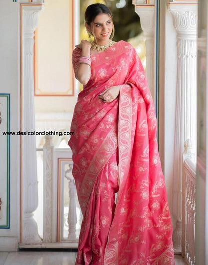 Punch Pink Silk Plain Saree