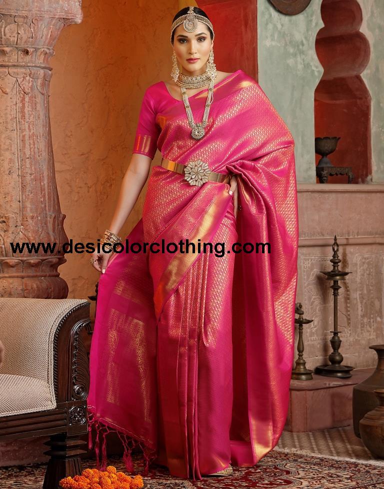 Rani Pink Banarasi Silk Weaving Saree