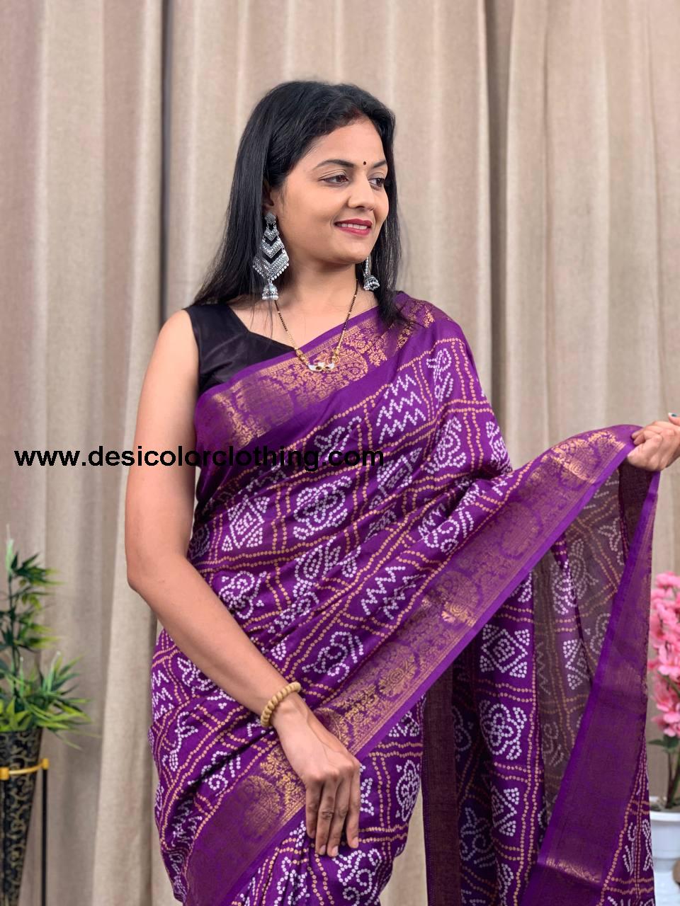 Soft Tussar Silk Slub Saree with Golden Zari Weaving Zig Zag Border