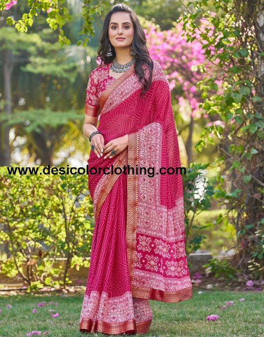 Pink Georgette Printed Saree