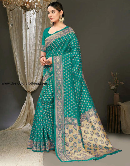 Rama Green Jacquard Silk Saree