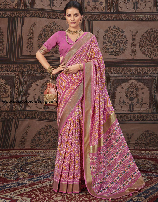 Pink Printed Silk Saree